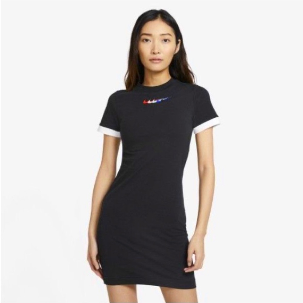 Nike Fitted Womens Black Dress Swoosh SZ Medium Tight‎ Fit Athleisure Streetwear